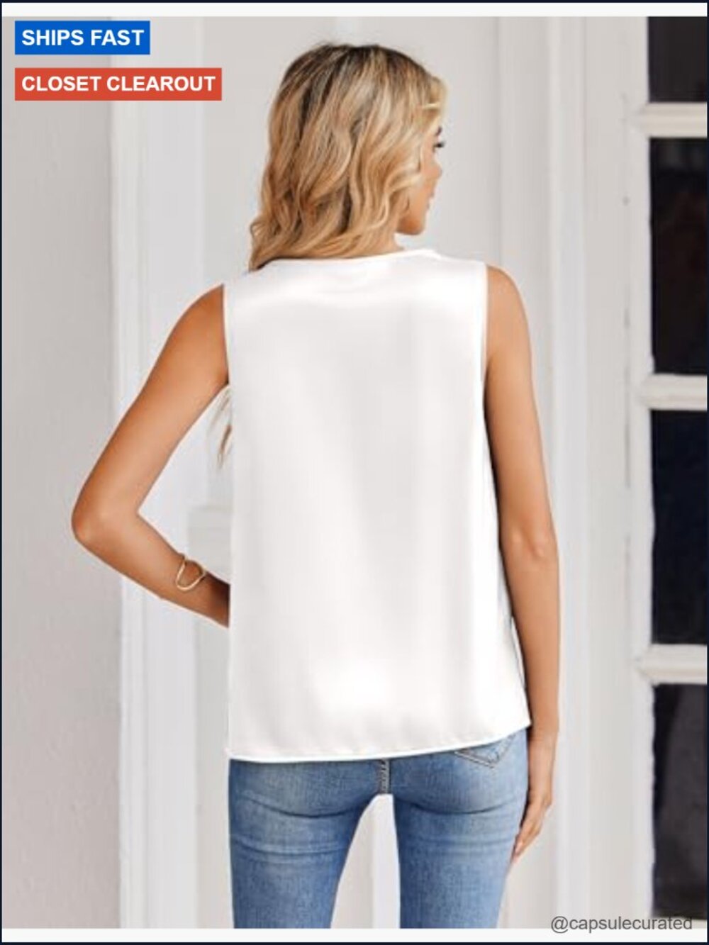 Satin V Neck Tank Top Sleeveless Work Blouse Summer Camisole - Picture 2 of 7
